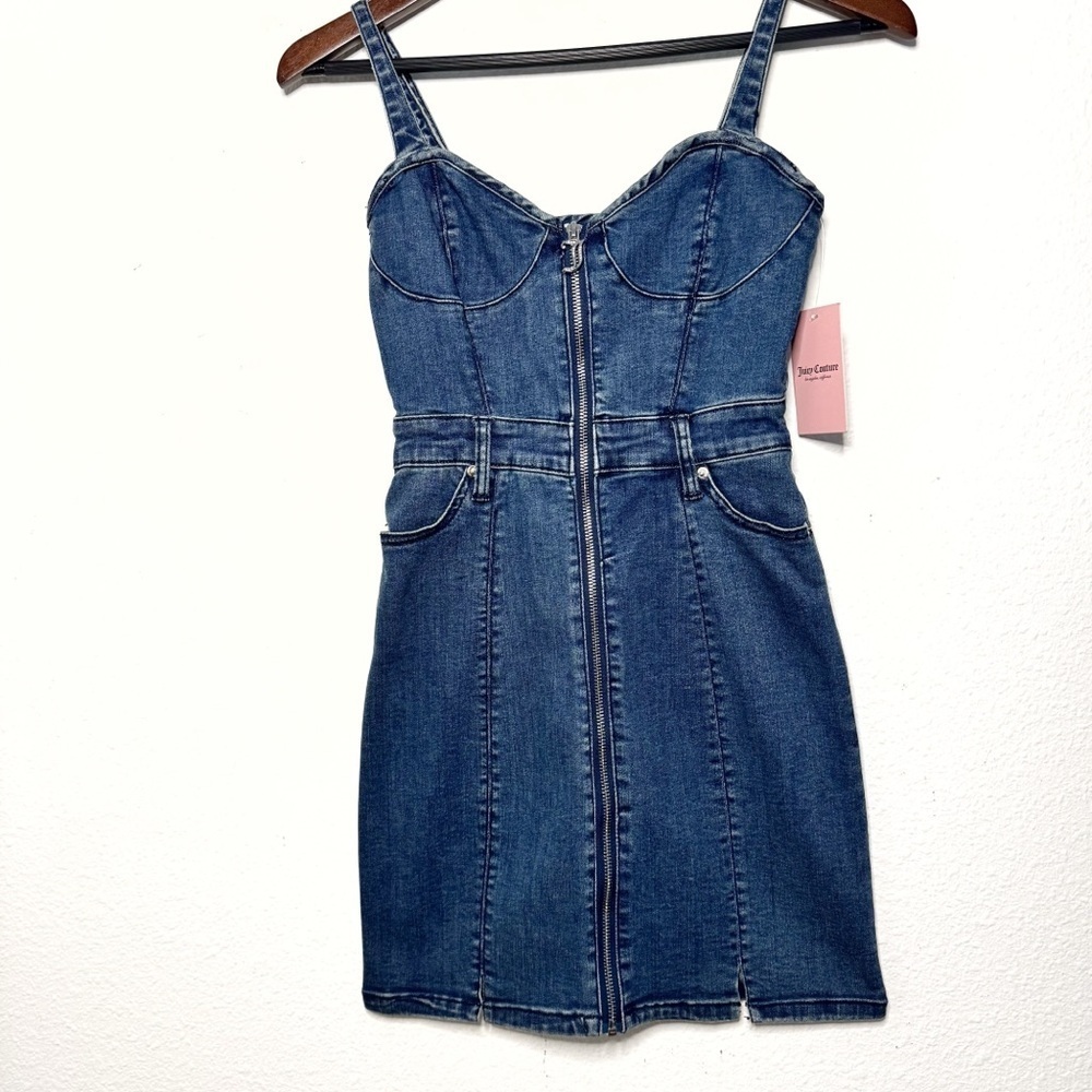 Juicy Couture Denim Sweetheart Neckline mini Dress dark Wash size XS NWT - Picture 2 of 11